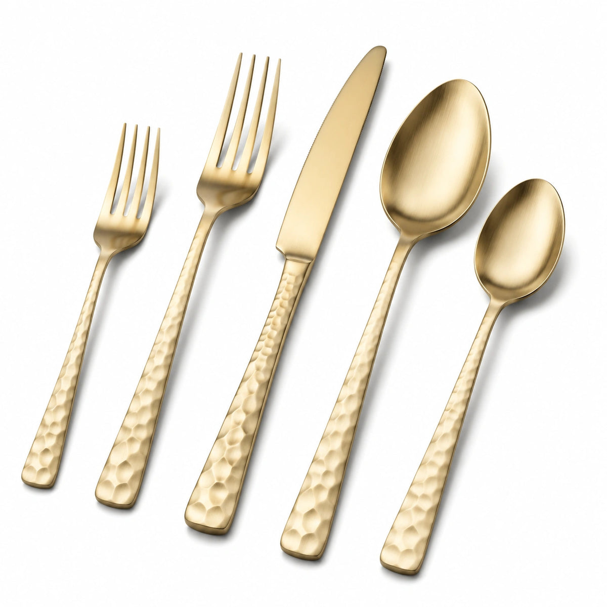 Besteckset 5-teilig Gold Edelstahl gehämmerte Griffe für Esstisch