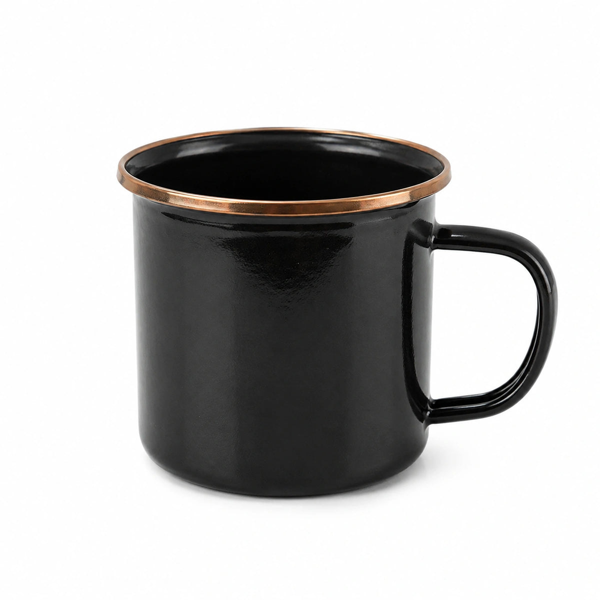 Emailletasse 500 ml Ø 9 cm Schwarz Kupferrand Henkelbecher