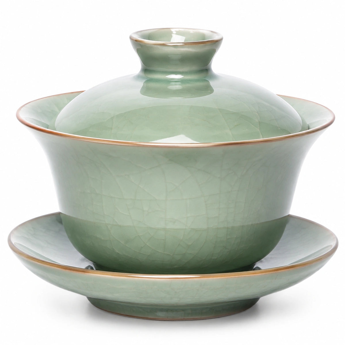 Gaiwan Teeschale 150 ml Keramik Grün mit Deckel und Untertasse