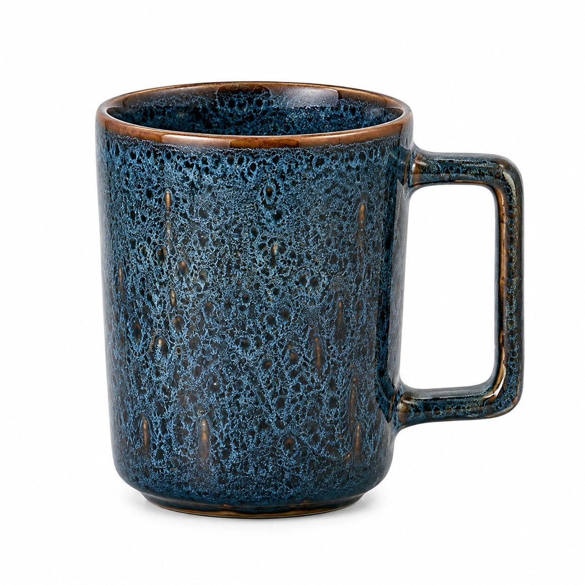 Keramiktasse 400 ml Blau/Braun mit Henkel strukturierter Glasur