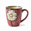 Keramiktasse 450 ml Rot mit Blumenmotiv und Henkel