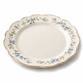 Speiseteller 27 cm aus Keramik in Cremeweiß Blau mit Blumenmuster - gewellter Rand