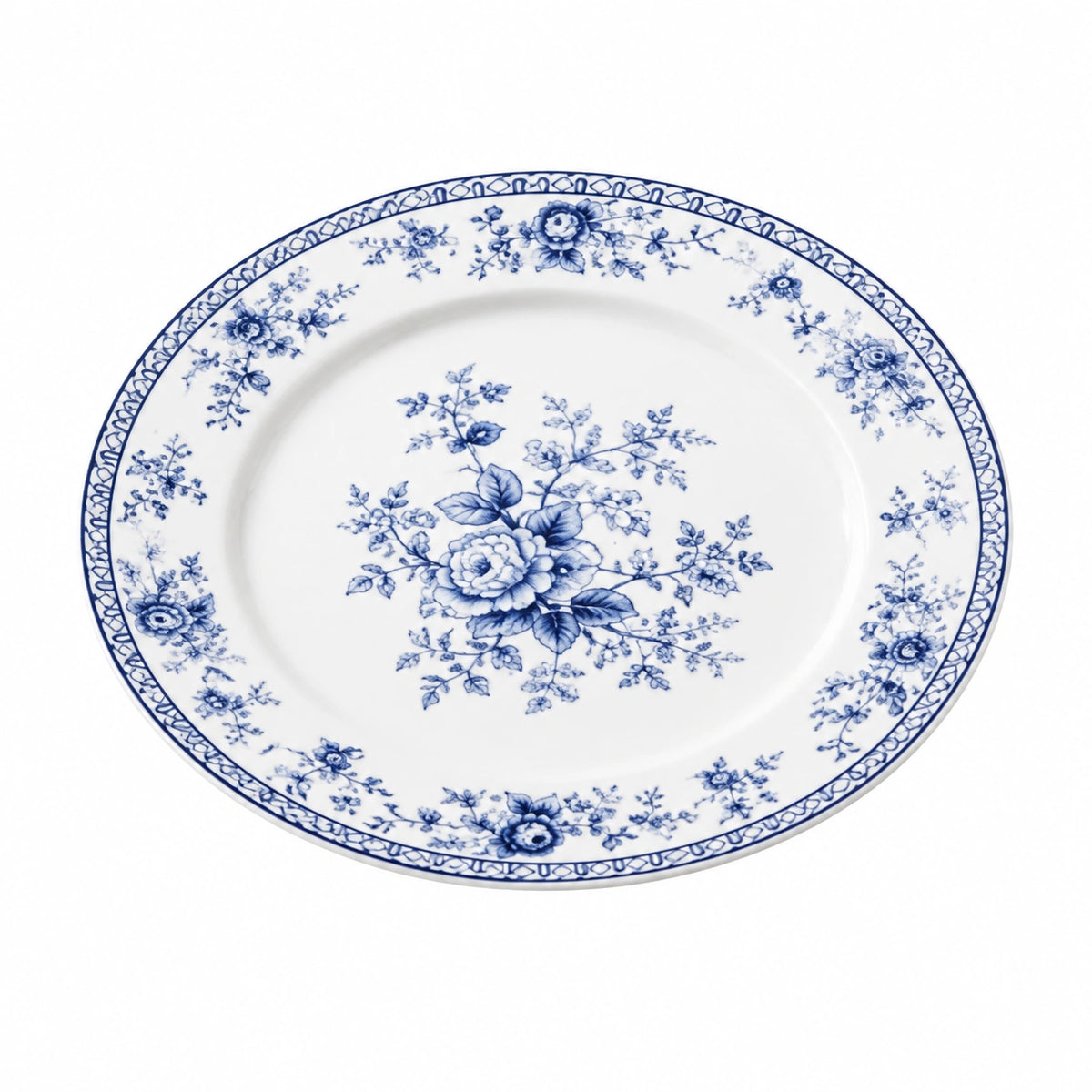 Speiseteller 27 cm aus Porzellan Weiß Blau mit Blumenmuster