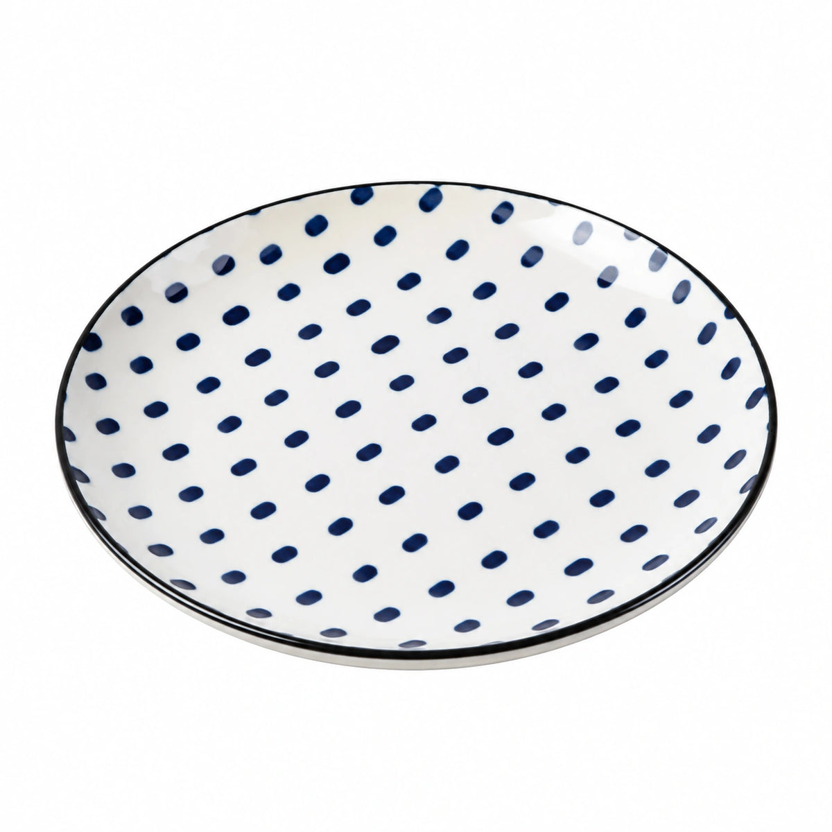 Ovale Servierschale 28 x 22 cm aus Keramik Weiß Blau gepunktet für Snacks
