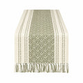 Tischläufer 180 x 40 cm Textilgewebe Creme/Olivegrün mit geometrischem Muster und Fransen