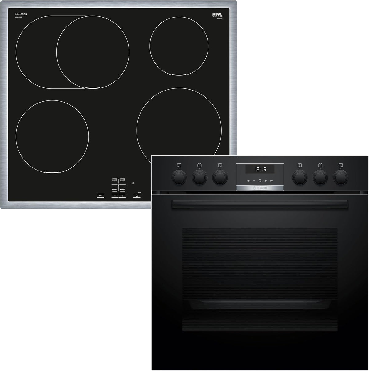 Bosch Kochfeld, 60 x 60 cm, Schwarz, HND615LS62 Einbauherd-Set, Bestehend aus HEG517BB4 Herd, 3D Heißluft, Hydrolyse