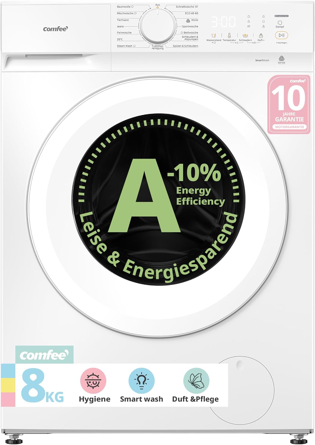 Comfee Waschmaschine, 8 kg, Weiß, Frontlader Energieklasse A-10% CF08EWP05 W