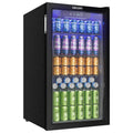 EUHOMY Mini-Kühlschrank, 90 L, Schwarz/Silber, Getränkekühlschrank, für 126 Dosen mit Glastür, Bier oder Wein, für Zuhause/Bar/Büro