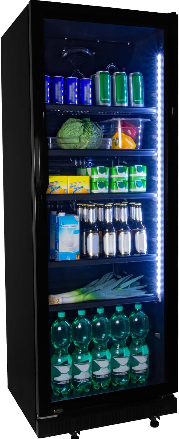 ZORRO Getränkekühlschrank, 360 Liter, Schwarz, ZKB Flaschenkühlschrank Kühlschrank mit Glastüre Gastro