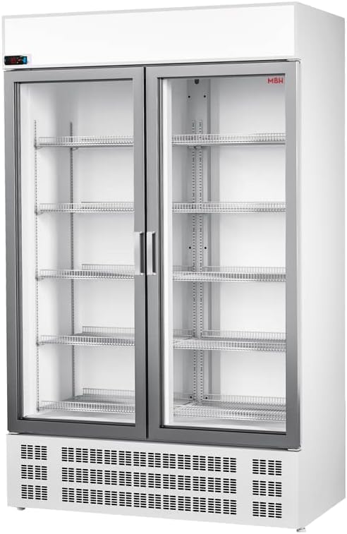 MBH Kühlschrank, Weiß, Doppeltür aus Glas, für Gastronomie, zwei Klapptüren für die Restaurierung