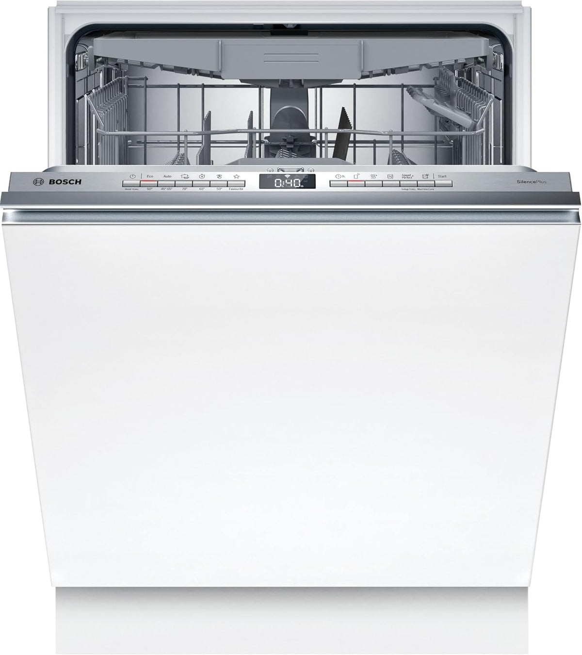 Bosch Geschirrspüler, 60 cm, Silber, SMV4HCX19E Serie 4, Smarter Vollintegriert, breit, Besteckschublade, Bestätigte Hygieneleistung