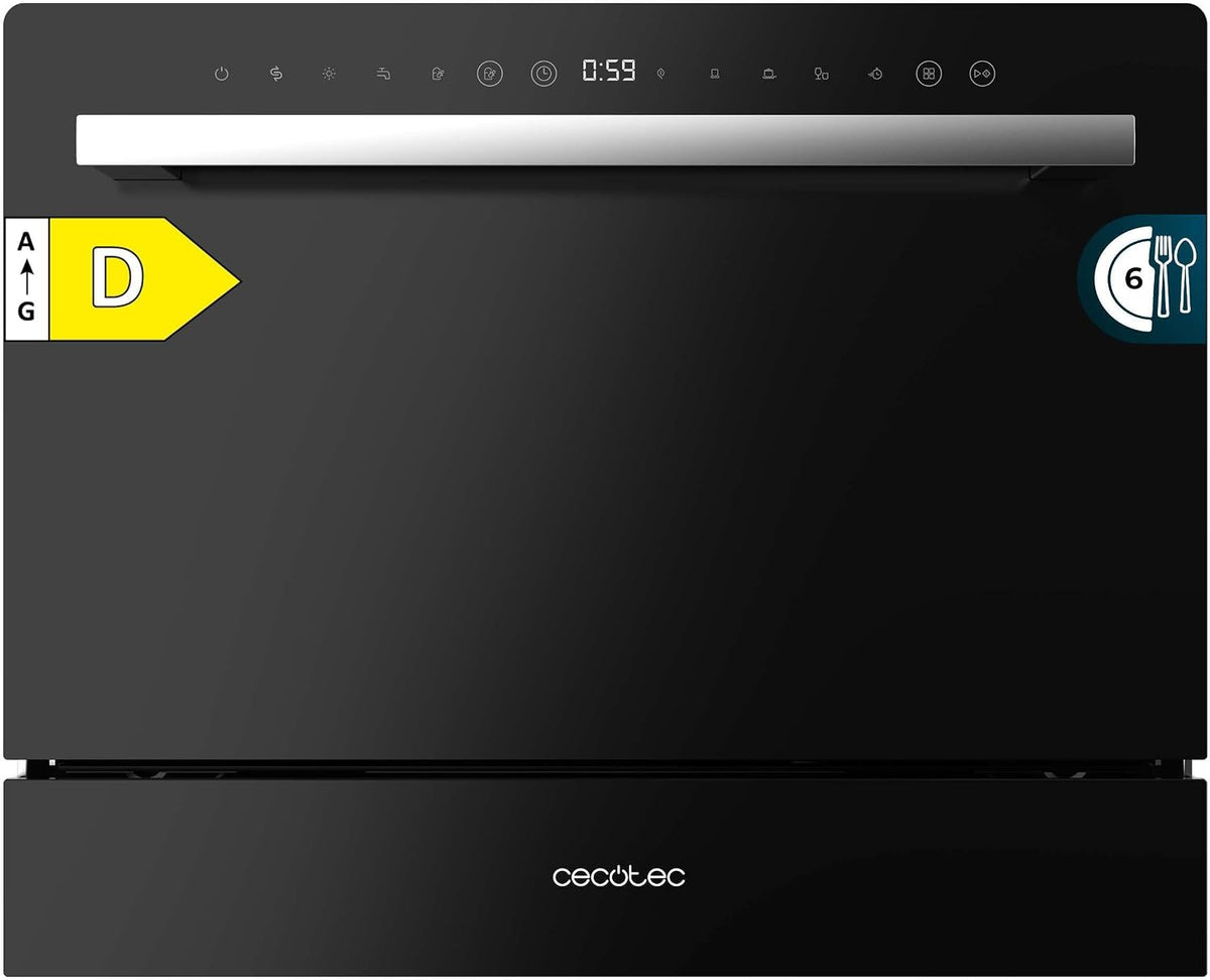 Cecotec Geschirrspüler, 1380 W, Schwarz, glas-Finish, 5 Programme, Touch-Bedienfeld, programmierbar bis 24 Stunden