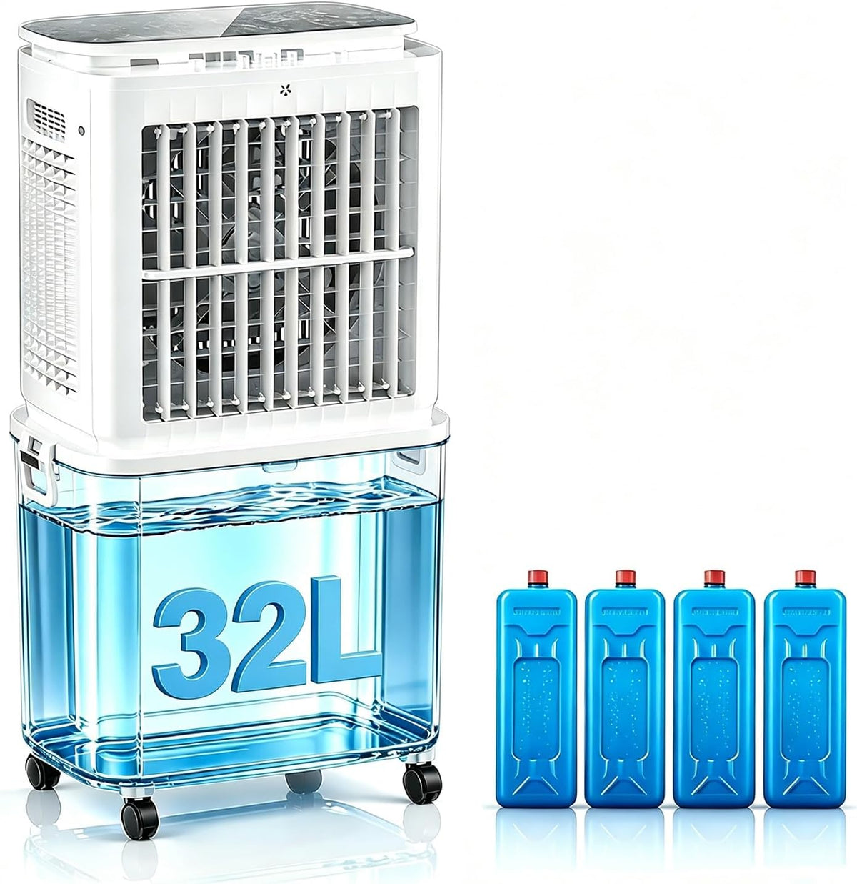 32 L 32 L Gewerblicher Verdunstungsluftkühler, 32 L, 80 W, Weiß, Mobiler Kühlventilator