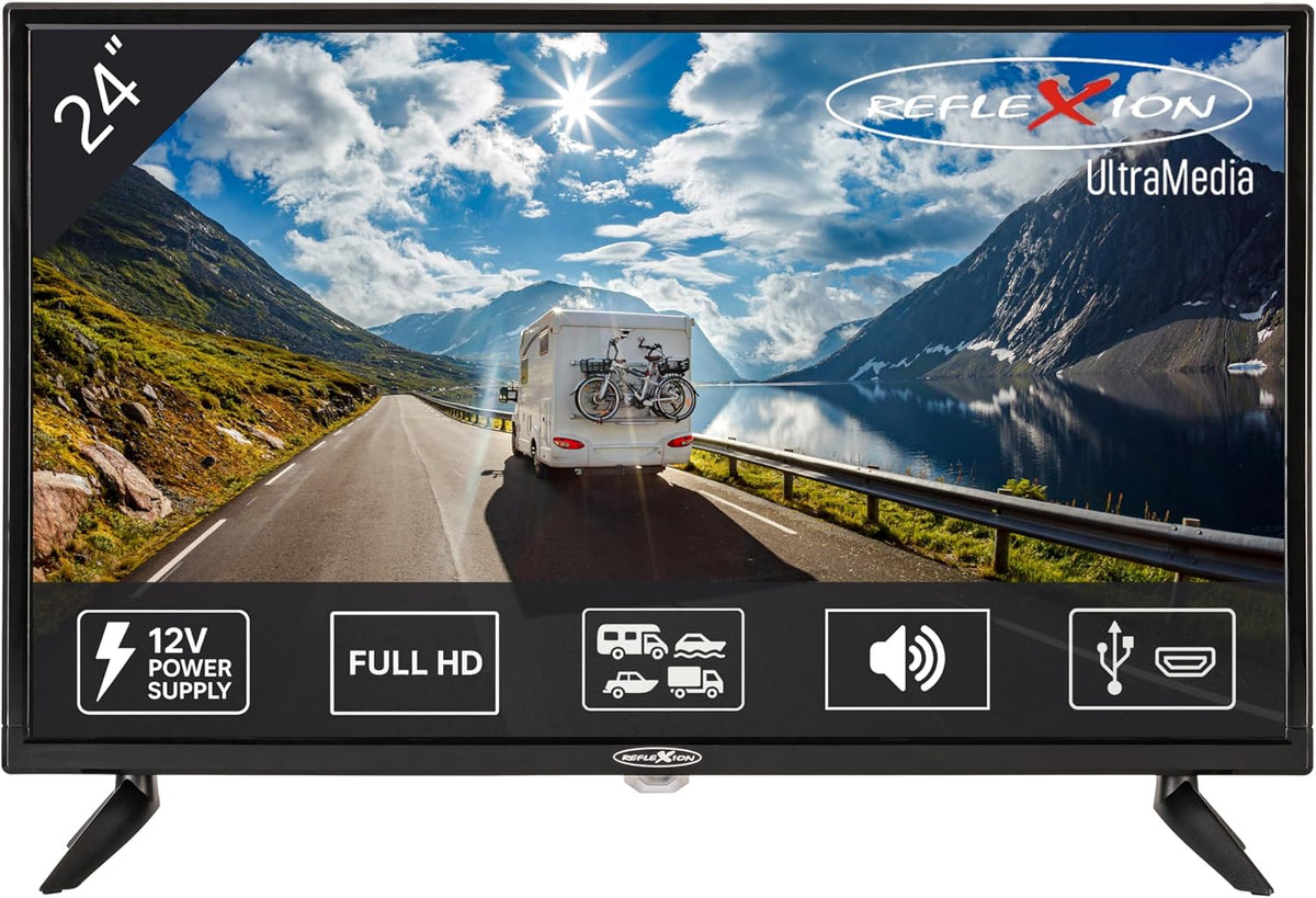 REFLEXION Fernseher, 24 Zoll, 60 cm, Schwarz, LED2425 LED, Wohnwagen/Wohnmobil/Camping/Caravan/Boot/LKW TV, 12/230 Volt