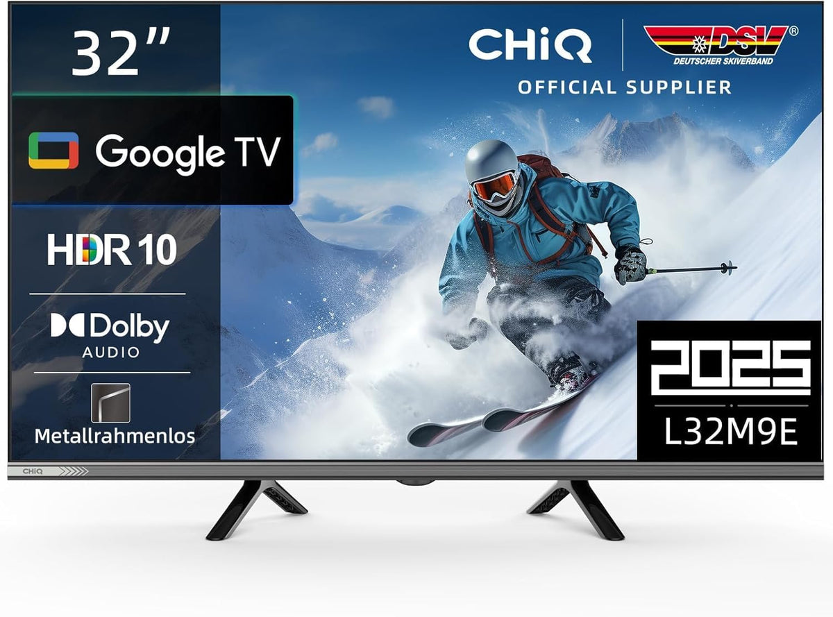 CHiQ Fernseher, 32 Zoll, 80 cm, Schwarz, Smart TV, L32M9E Smart TV, HDR10, Google TV, Google Assistant, Triple Tuner DVB-C/T/T2/S/S2