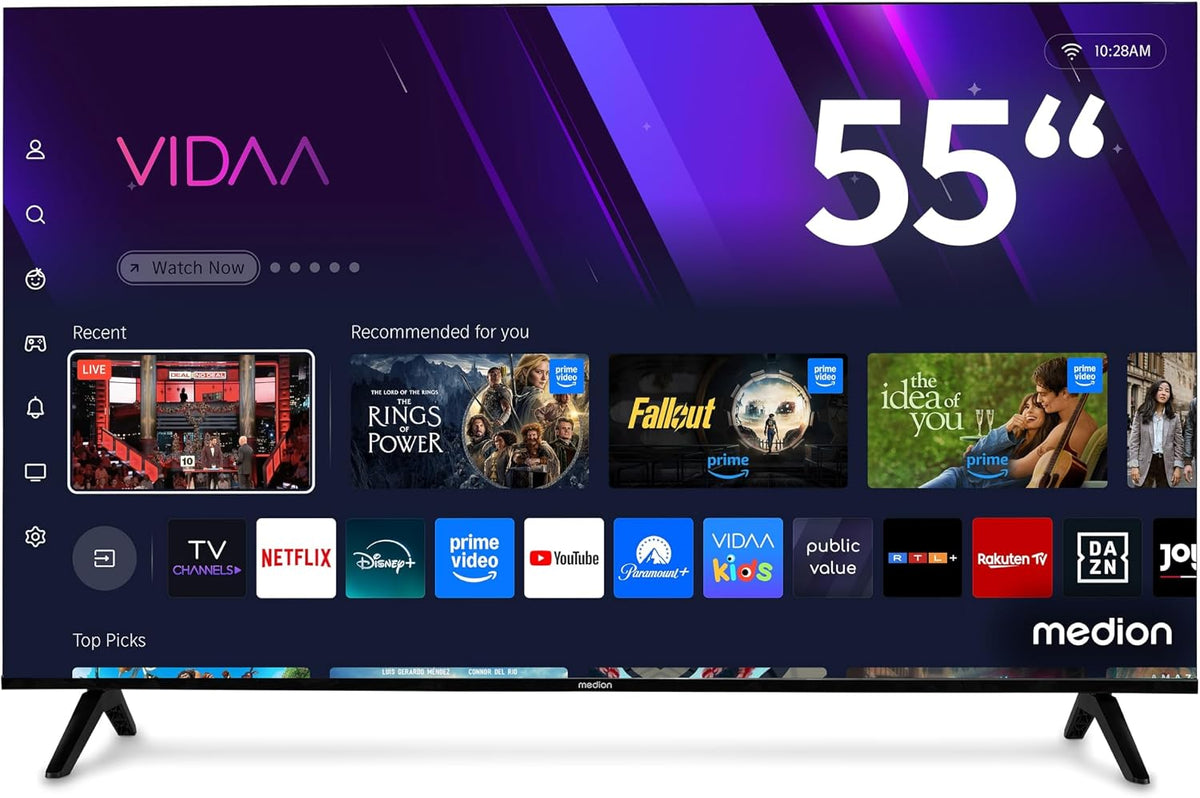 MEDION Fernseher, 138,8 cm, 55 Zoll, Schwarz, Smart TV, Ultra HD (Smart-TV, HDR10, VIDAA Store, HBO Max, MagentaTV