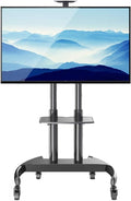 Fernseher, 70 Zoll, Schwarz, Mobiler TV-Ständer, rollbarer TV-Wagen, universeller mobiler TV-Ständer mit Ablagen