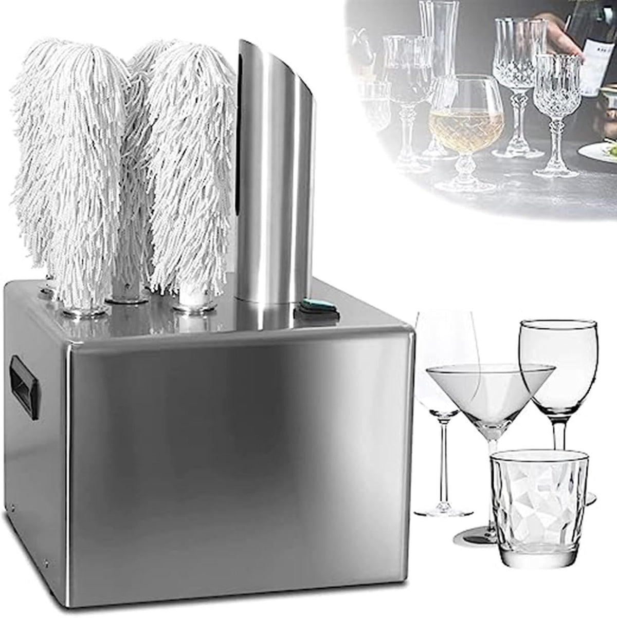 Weinglaspoliermaschine Gläserreinigungsmaschine, Silber, Mit Trocknungsfunktion, Edelstahl-Gläserspülmaschine Für Hotels