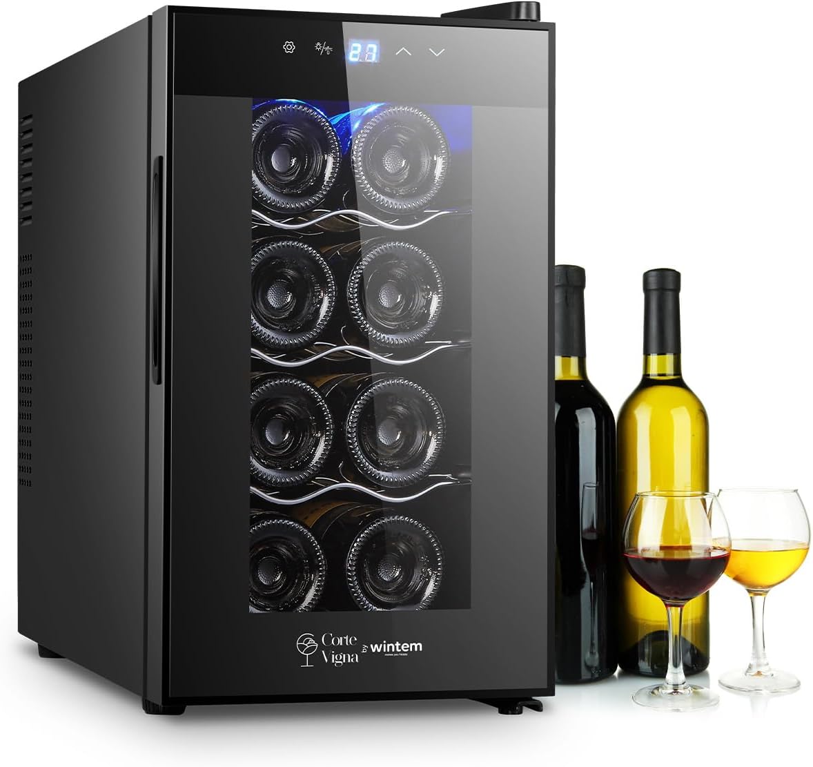 Avilia Weinkühlschrank, 65 W, 25 l, Schwarz, Leiser für 8 Flaschen, Mini-Kühlschrank mit LED-Display, einstellbare Temperatur 12
