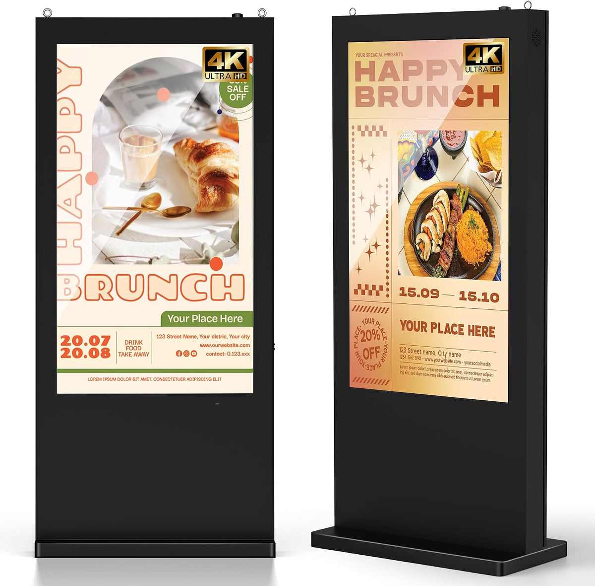 65'' Digital-Signage-Display, Schwarz, Outdoor Digital Signage Display 4K, 3000 Nits Helligkeit LCD Displays, WLAN/HDMI/USB