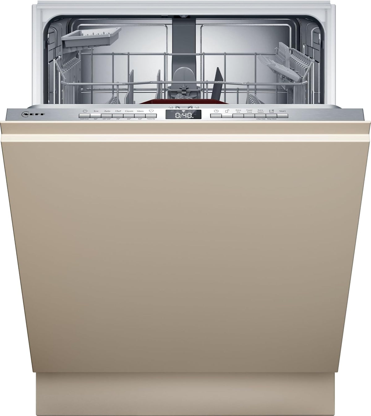 NEFF Geschirrspüler, 60 cm, Silber, S155EAX16E, N 50, Smarter Vollintegriert, Spülmaschine Made in Germany, Besteckkorb