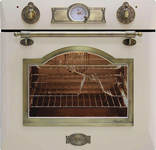 Kaiser Backofen, 60 cm, 67 L, Schwarz/Silber, EG 6345 ElfEm Einbau Gas, Retro Empire Design Elfenbein Emaille, Drehspieß