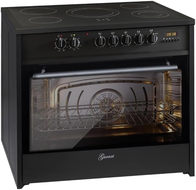 GURARI Elektroherd, 90 cm, 121 L, Schwarz, Elektrostandherd GCH E 912 BL, Glaskeramik, 8 Funktionen, Heißluft, Grill