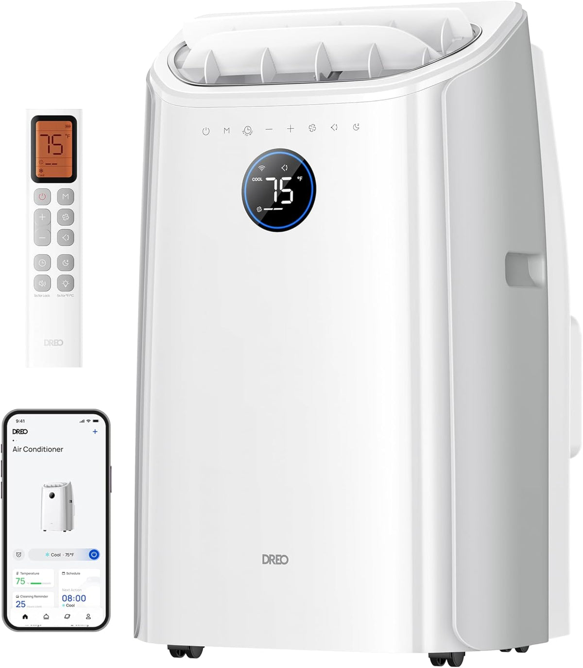 DREO Klimaanlage, 3,2 L, Schwarz, 12000 BTU Mobiles Klimagerät (3-in-1, leise für Schlafzimmer/Büro, Steuerung per App/Sprachbefehl/Fernbedienung