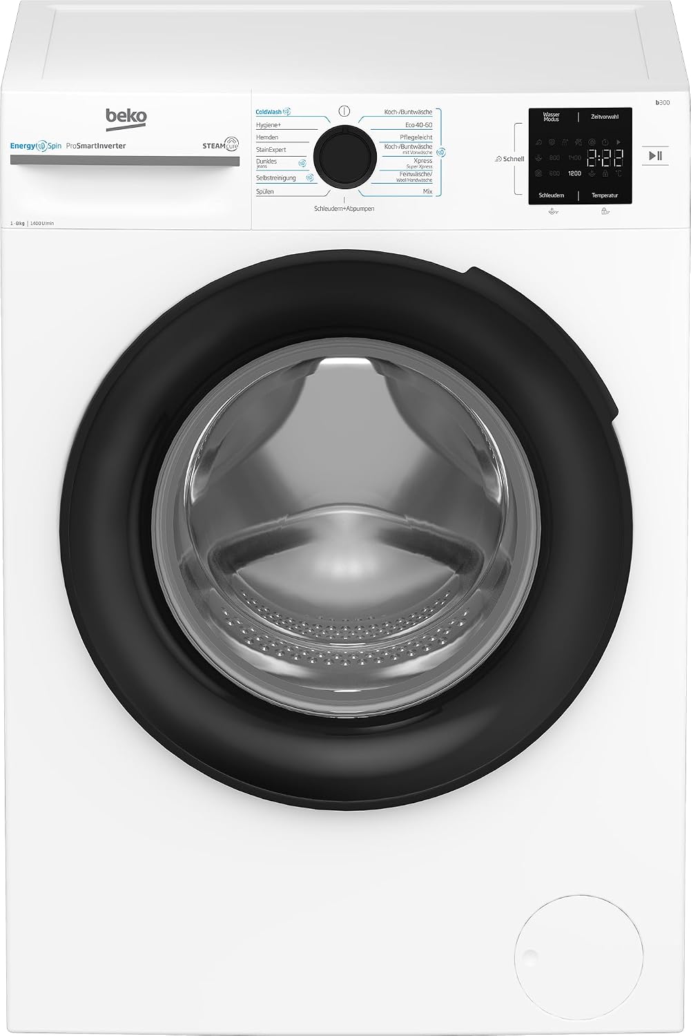 Beko Waschmaschine, 8 kg, Weiß, BM3WFU3841X freistehend, Waschvollautomat, EnergySpin, Schleuderwahl 1400 U/m