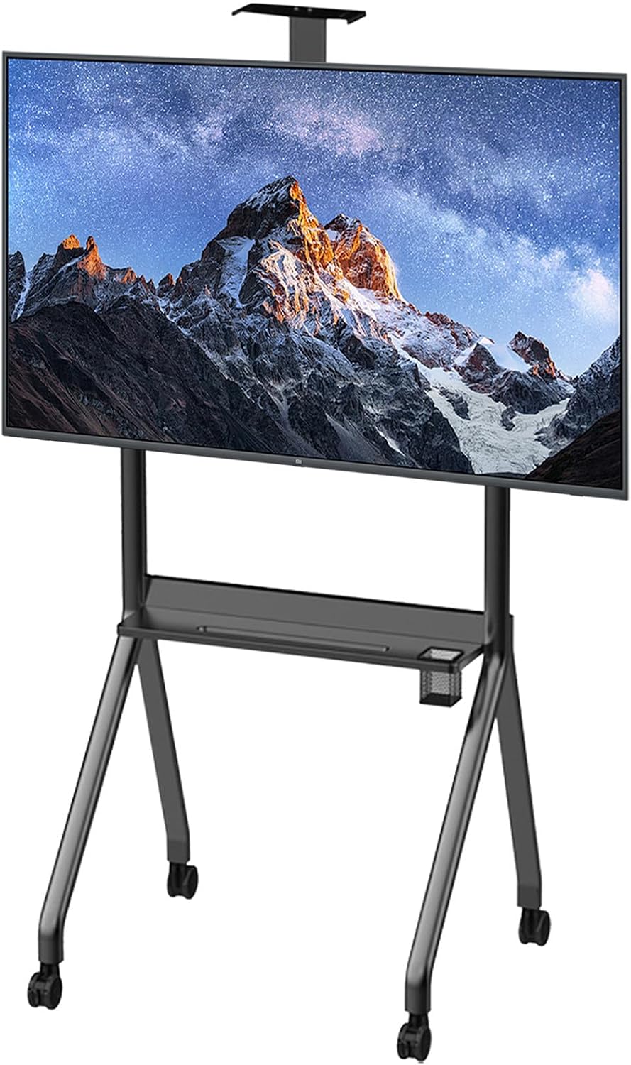 Fernseher, Schwarz, Mobiler TV-Ständer auf Rädern, höhenverstellbar, rollbar mit Halterung für große, tragbarer Bodenständer für Wohnzimmer und Büro