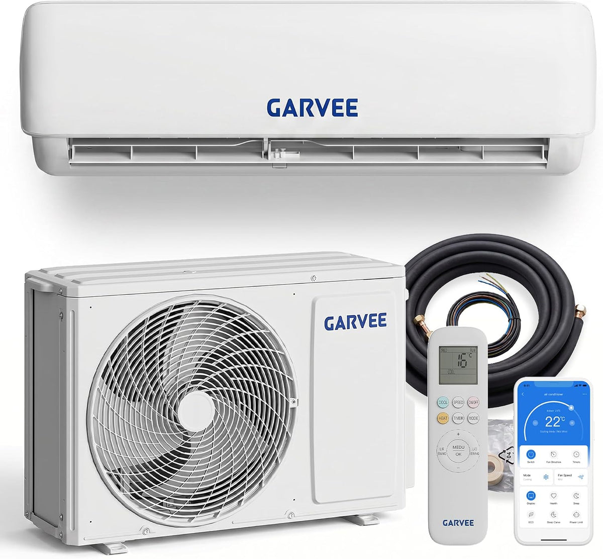 Split-Klimaanlage, 3,5 kW, Weiß, 12000 BTU , A++ Kühlen/Heizen, Inverter, sehr leise, Wandmontage, WiFi & App-Steuerung