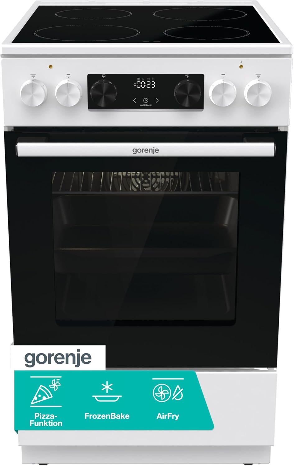 Gorenje Elektroherd, 70 Liter, 50 cm, Weiß, GEC5C61WG Elektro-Standherd mit Glaskeramik-Kochfeld, Breite, Pizza Funktion