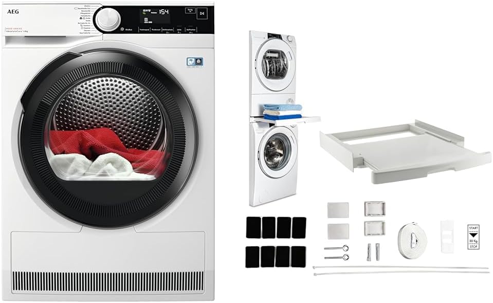 AEG Wärmepumpentrockner, 62 cm, Weiß, TR8T70680 /Serie 8000 mit AbsoluteCare® & CARE +, Platzsparender Zwischenbausatz