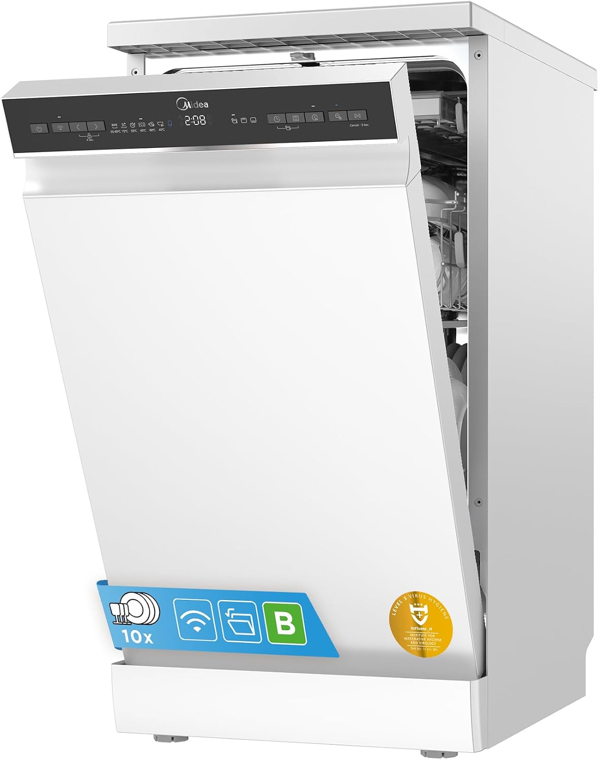 Midea Geschirrspüler, 45 cm, Weiß, Freistehend & Unterbaufähig 10 Maßgedecke EEK B
