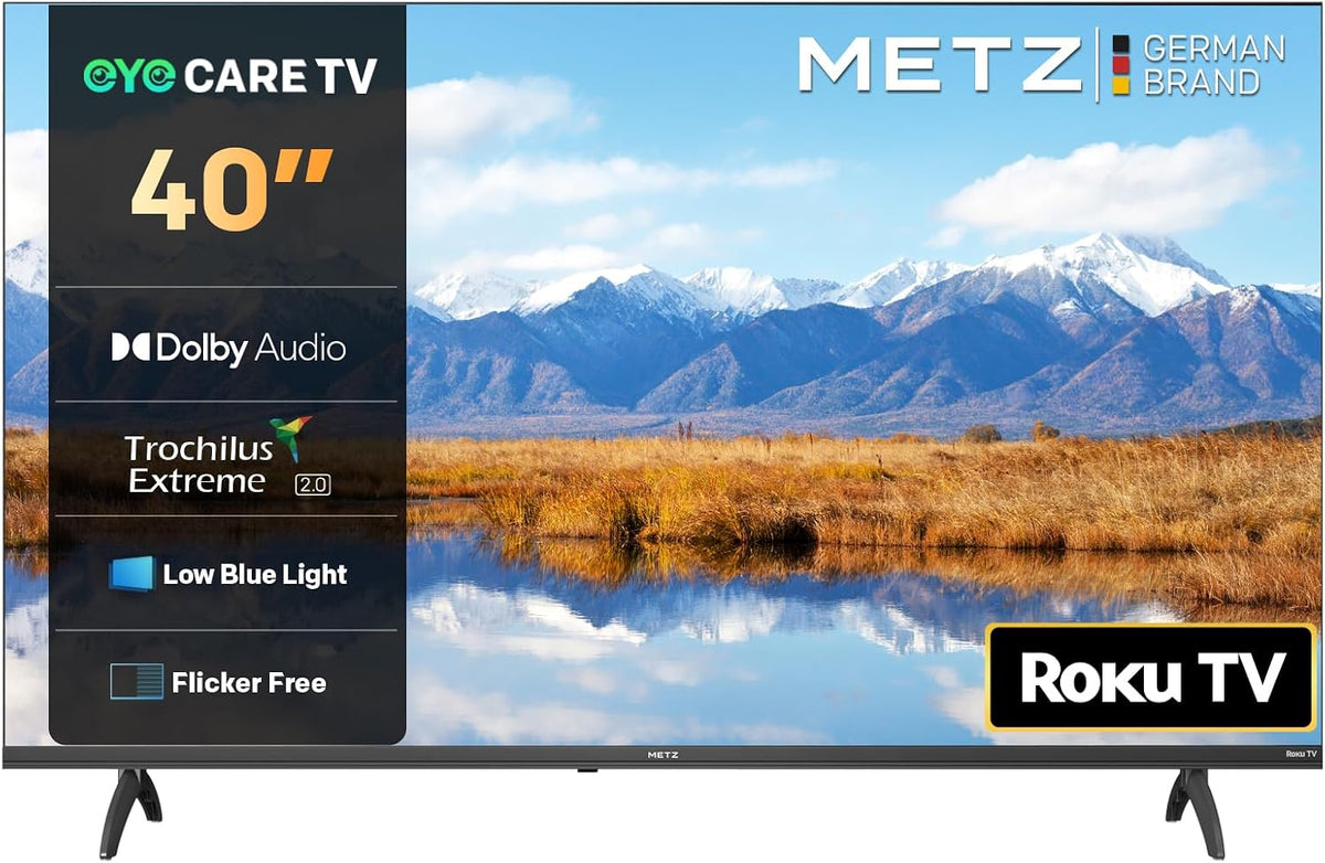 METZ Fernseher, 40 Zoll, 100 cm, Blau/Schwarz, Smart TV, Blue Roku TV, HD Smart TV, mit Triple Tuner, WLAN, HDMI
