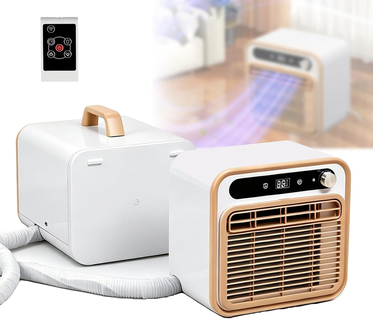 Leise Split-Klimaanlage, 490 × 288 × 272 mm, 500 W, Weiß, 1500-W-Klimaanlage mit 130 m³/h Luftdurchsatz, Fernbedienung oder WLAN (2m)