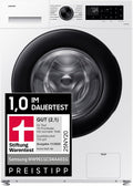 Samsung Waschmaschine, 9 kg, Weiß/Schwarz, 1.400 U/min, EEK: A, Mikroplastik-Programm, Ecobubble, 14 Programme