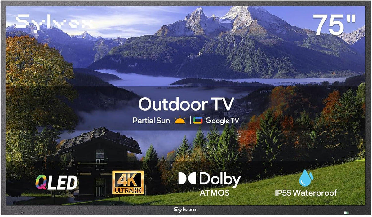 SYLVOX Fernseher, Schwarz, Outdoor, 75' Smart QLED TV, 4K UHD Wetterfest Outdoor TV