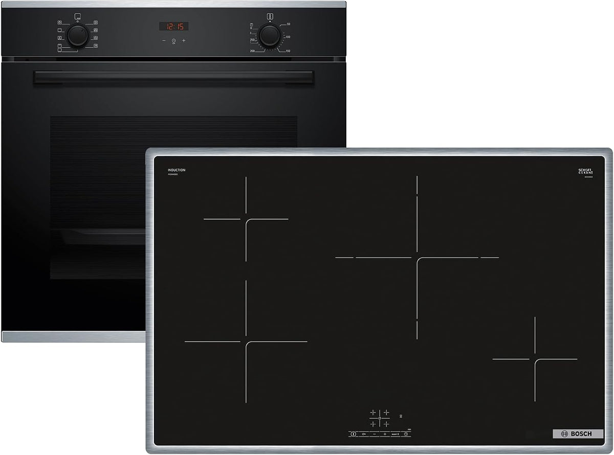 Bosch Backofen, Schwarz, HBD434FH83 Set HBA234BB3 + Induktionskochfeld PIE84KBB5E