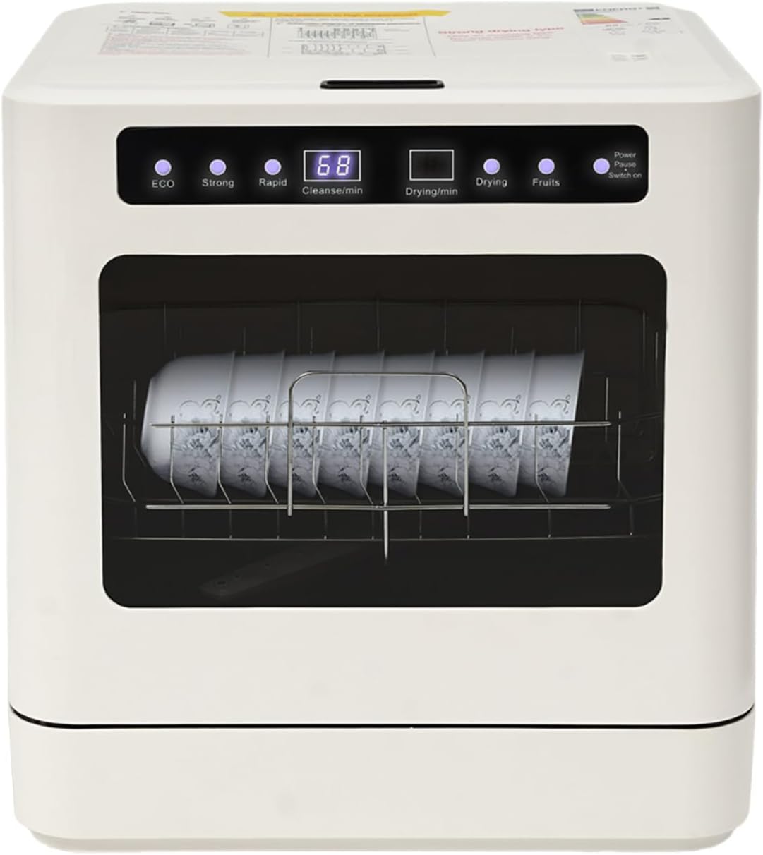 Tischgeschirrspüler, 6-8 Teller oder Schüsseln, 800 W, 52 dB, 5 L, ABS, PP, Legierung, Weiß