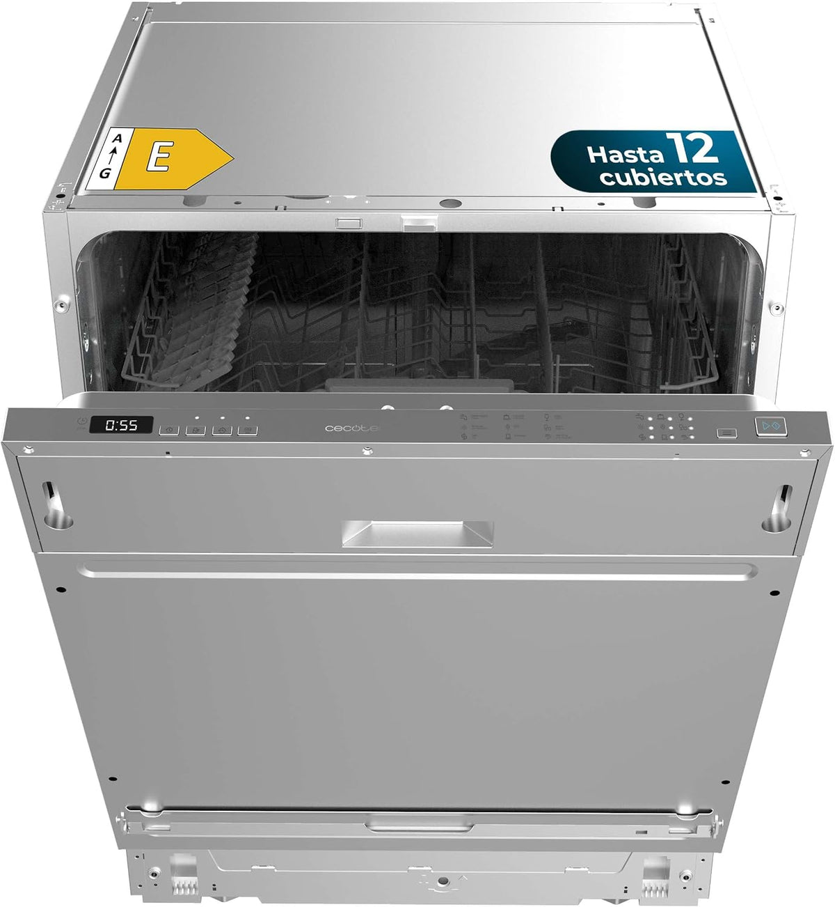 Cecotec Geschirrspüler, 60 cm, 1850 W, Silber, Integrierbarer Bolero Aguazero 6102 Full-BI E., Klasse E, 12 Bestecksets