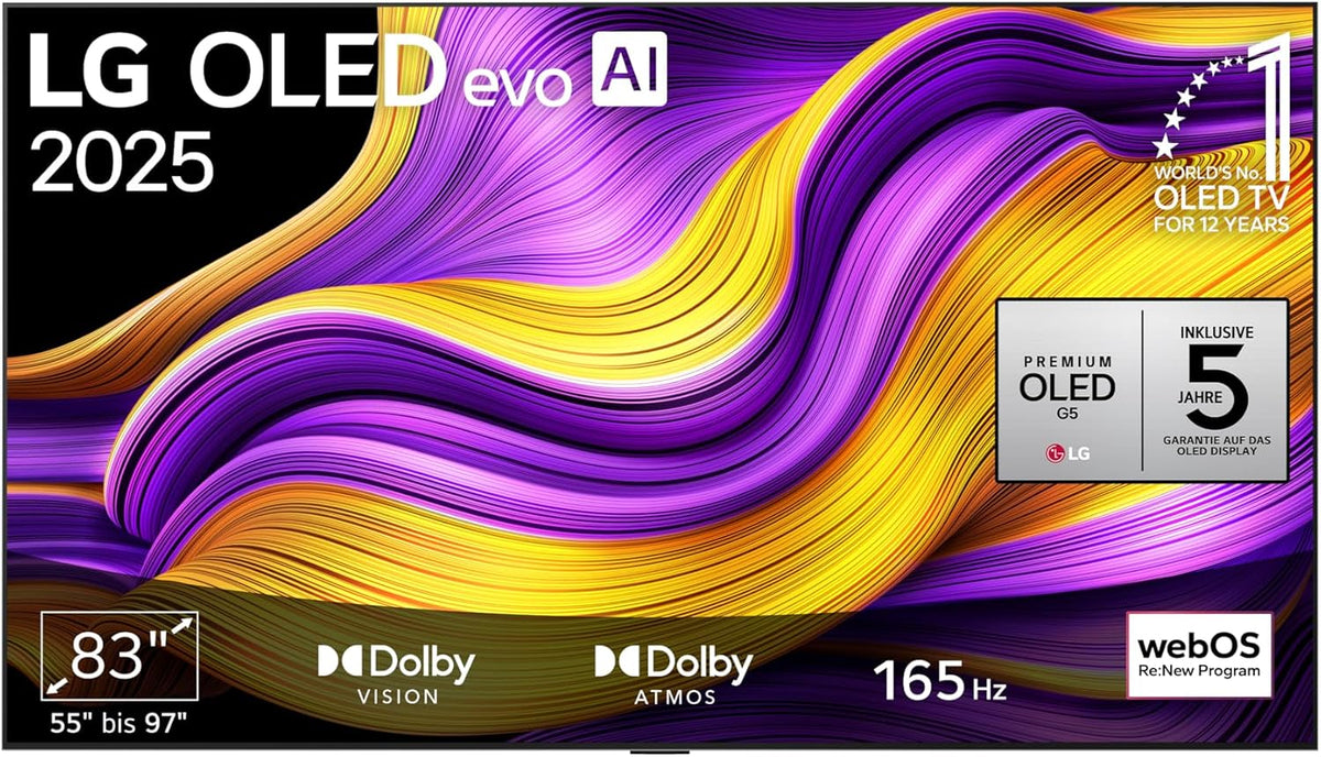 LG Fernseher, 83 Zoll, 210 cm, Schwarz, OLED83G57LW TV 4K OLED evo AI TV (α11 Gen2 4K AI, webOS 25, 120 Hz (VRR bis zu 165 Hz)) [Modelljahr 2025]