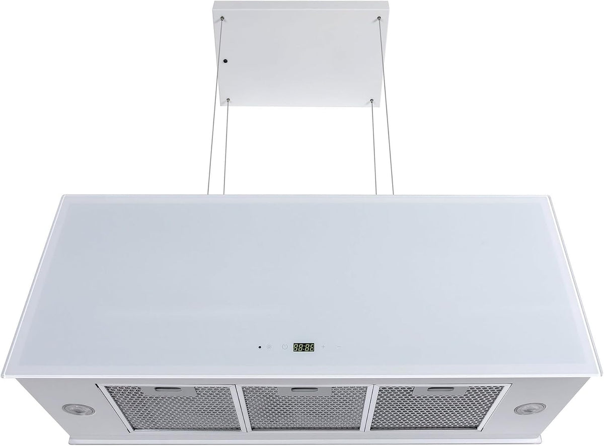 GURARI Dunstabzugshaube, 90 WH, 1000m, 90 cm, Schwarz/Silber, Inselhaube GCH I 333 Prime inkl. 2x Umluftset, Deckenhaube