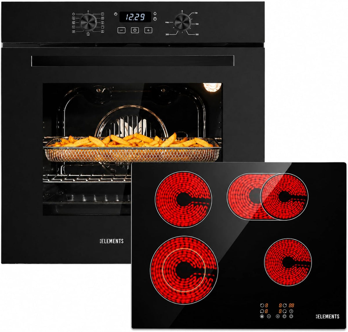 Autarkes Backofen, 73 Liter (Nutzvolumen: 65 Liter), 3000 Watt, 60 cm, 59 cm, Keramikglas, Schwarz