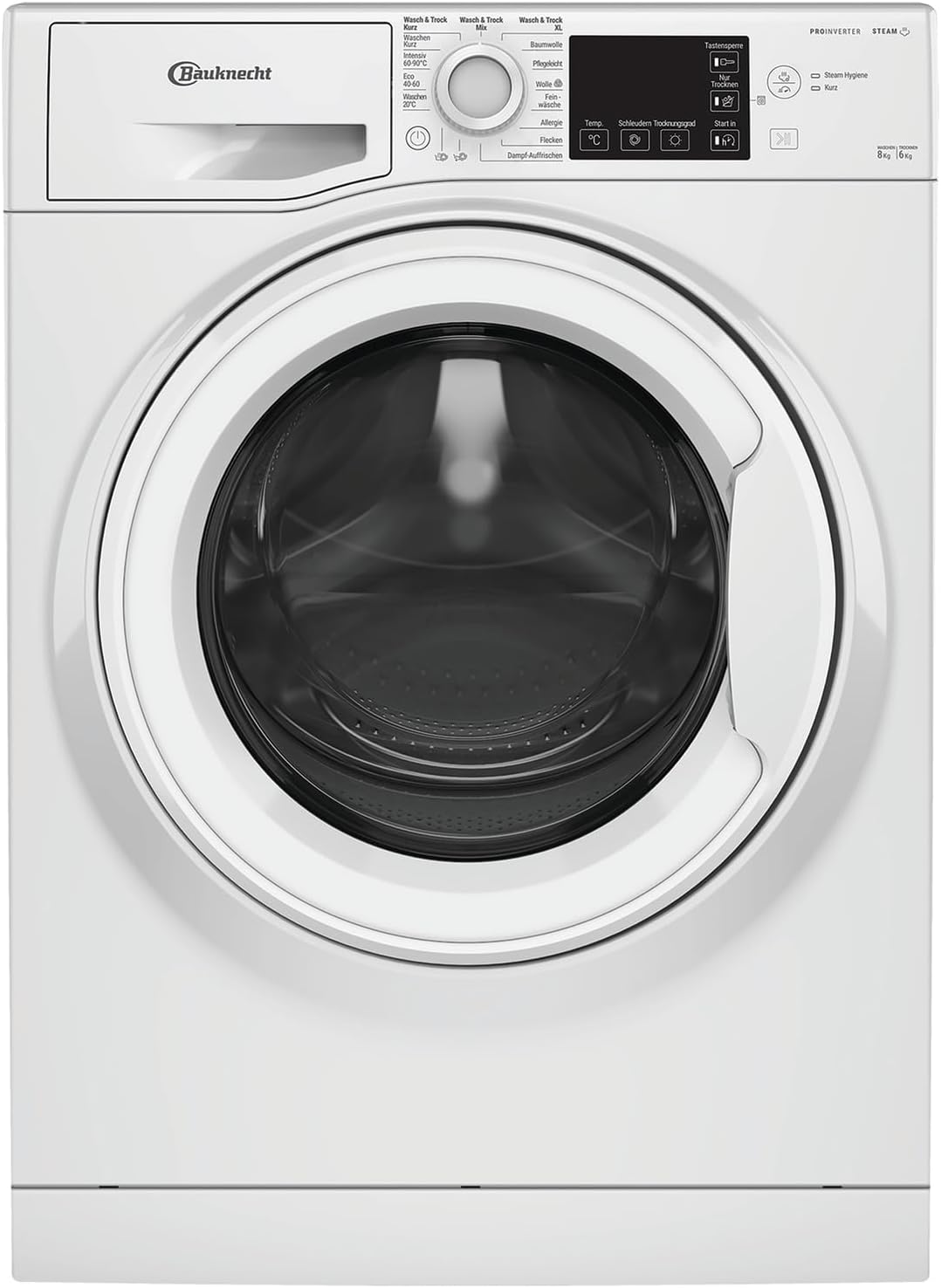 Bauknecht Waschtrockner, 8 kg, 6 kg, Weiß, WD Eco Shield 8614 D, Waschen, Trocknen, Flecken 40°, Steam Hygiene mit Antivirus