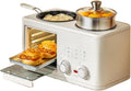 Frühstücksmaschine Backofen, 1200 W, Schwarz/Silber, 3-in-1-Gerät mit, Bratpfanne & Dampfgarer, Doppelheizung, Timer