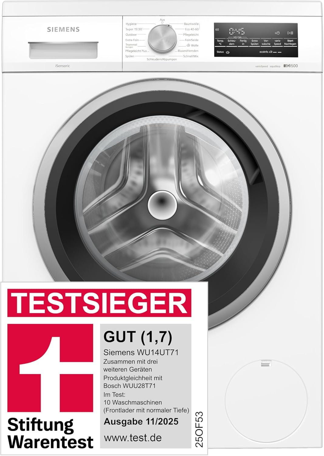 Siemens Waschmaschine, 8 kg, Weiß, iQ500 Unterbaufähige 1400 UpM WU14UT71