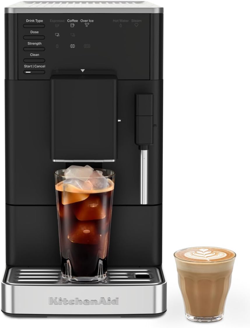 KitchenAid Kaffeevollautomat, 18 Bar, Schwarz, KF2 5KES8452 mit Iced Coffee-Funktion, IntelliGrind-Mahlwerk, Panarello-Dampfdüse