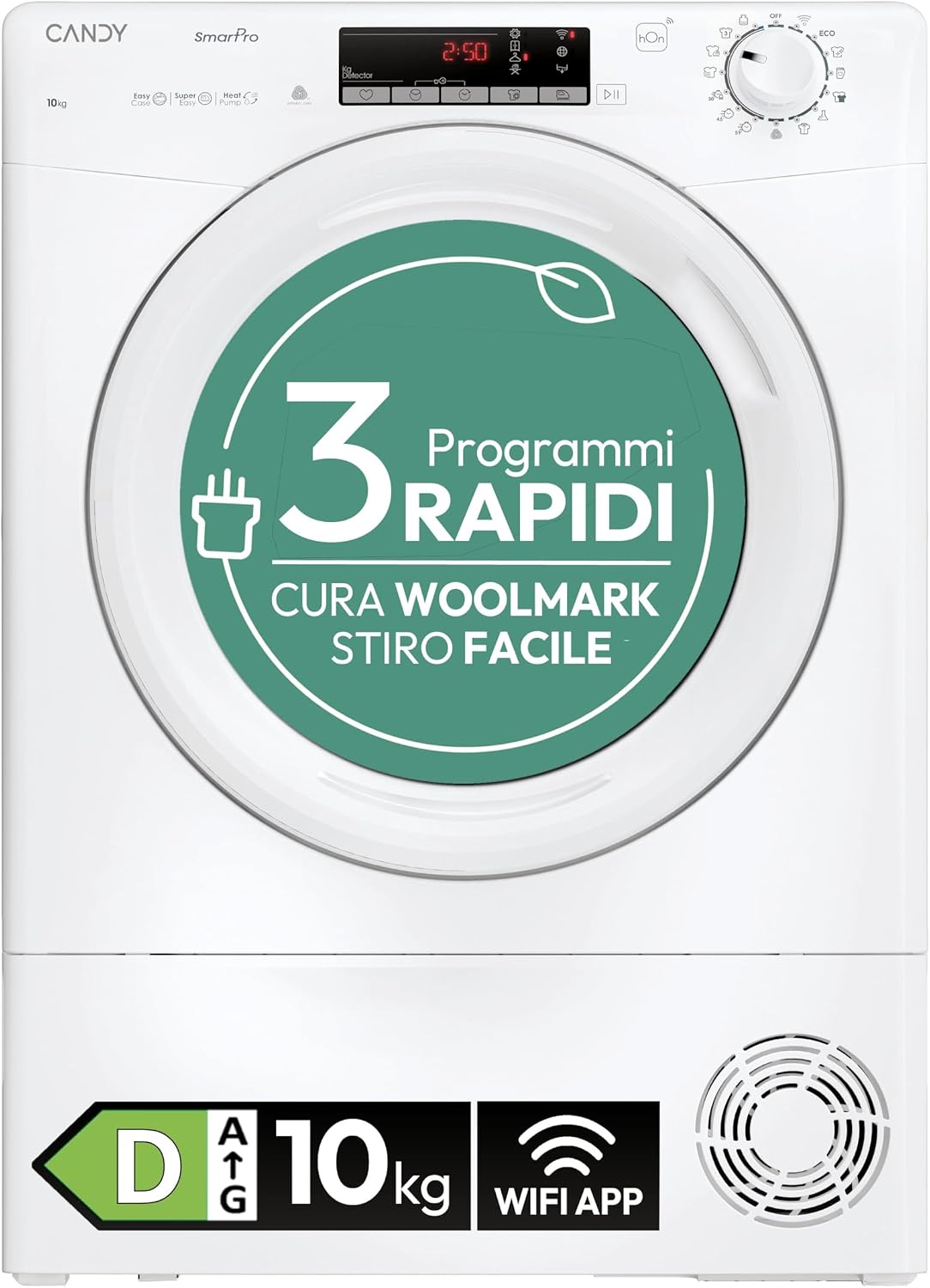 Candy Wäschetrockner, 10 kg, Weiß, Smart Pro Inverter CRO EH10N2TE-S, Wärmepumpe, Smart Touch-Panel, WLAN, App HON