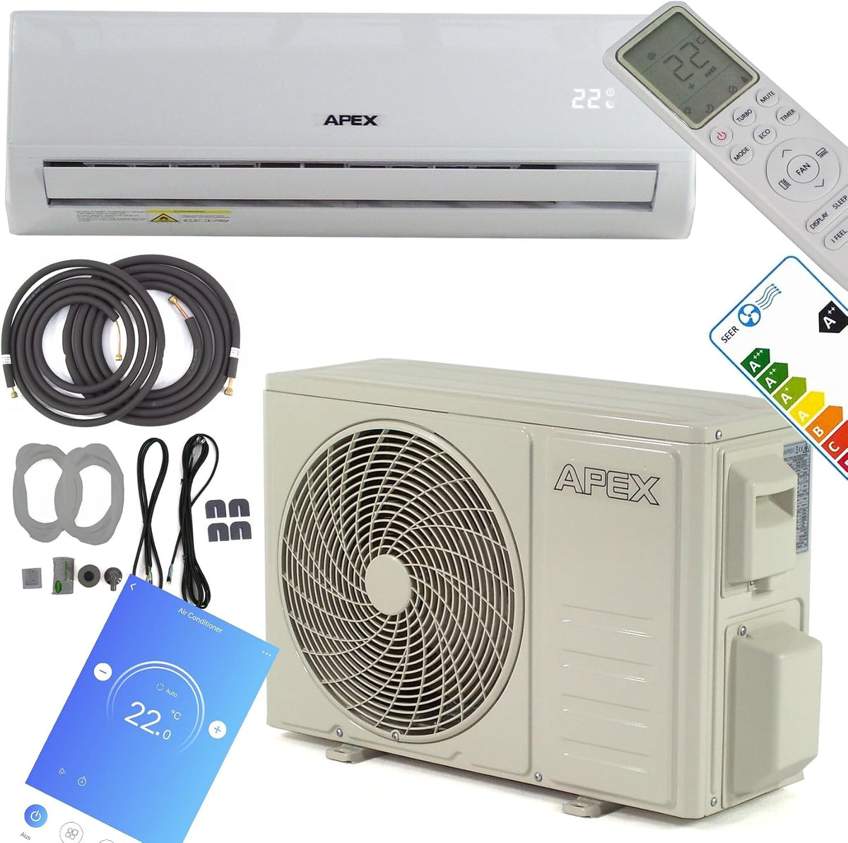 Split-Klimaanlage, 3,4 kW, Weiß, Split Klimaanlage Klimagerät 4in1 12000 BTU Heizfunktion